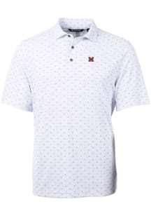 Cutter and Buck Miami RedHawks Mens White Virtue Eco Pique Tile Short Sleeve Polo