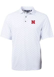 Mens Nebraska Cornhuskers White Cutter and Buck Virtue Eco Pique Tile Short Sleeve Polo Shirt