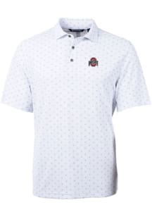 Mens Ohio State Buckeyes White Cutter and Buck Virtue Eco Pique Tile Short Sleeve Polo Shirt