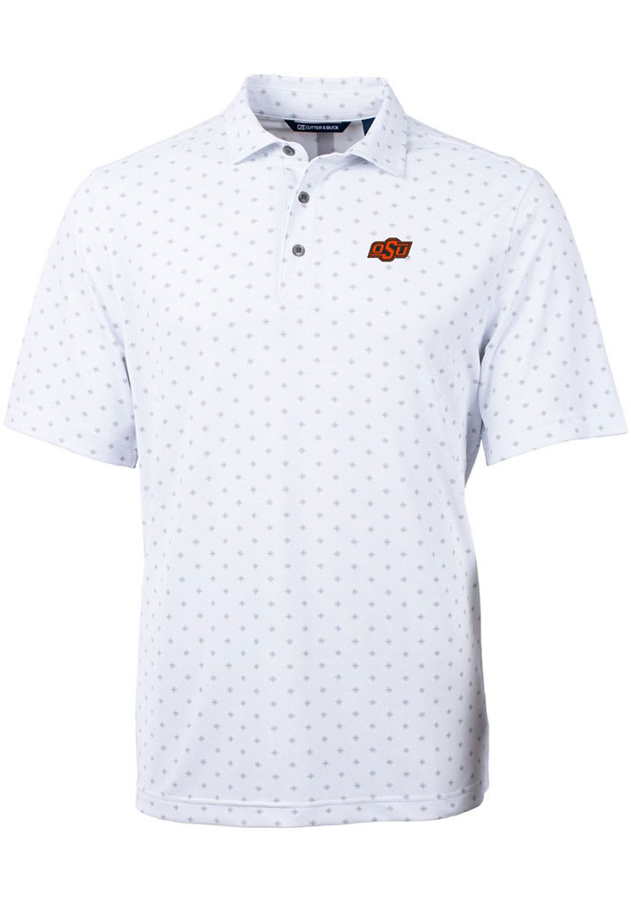 Cutter and Buck Oklahoma State Cowboys Mens White Virtue Eco Pique Tile Short Sleeve Polo