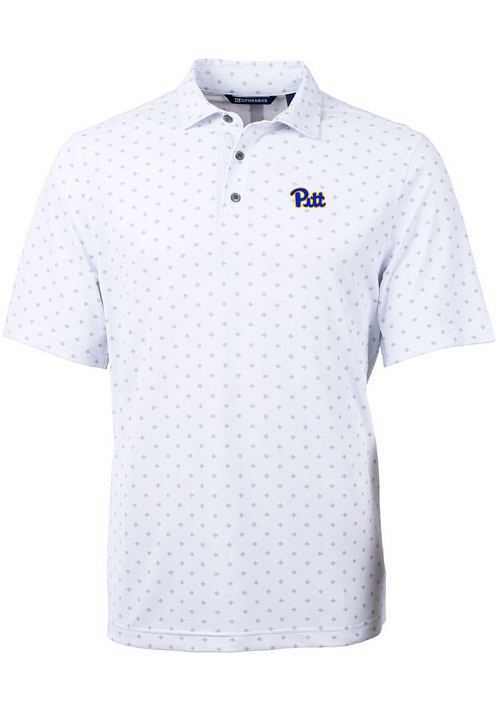Cutter and Buck Pitt Panthers Mens White Virtue Eco Pique Tile Short Sleeve Polo