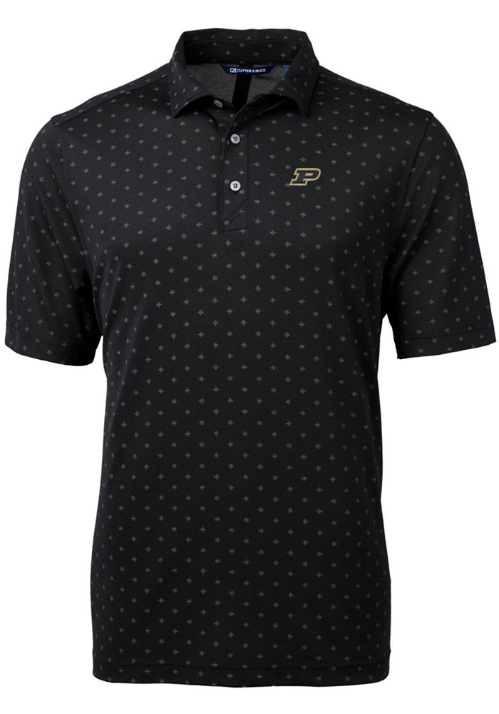 Cutter and Buck Purdue Boilermakers Mens Black Virtue Eco Pique Tile Short Sleeve Polo