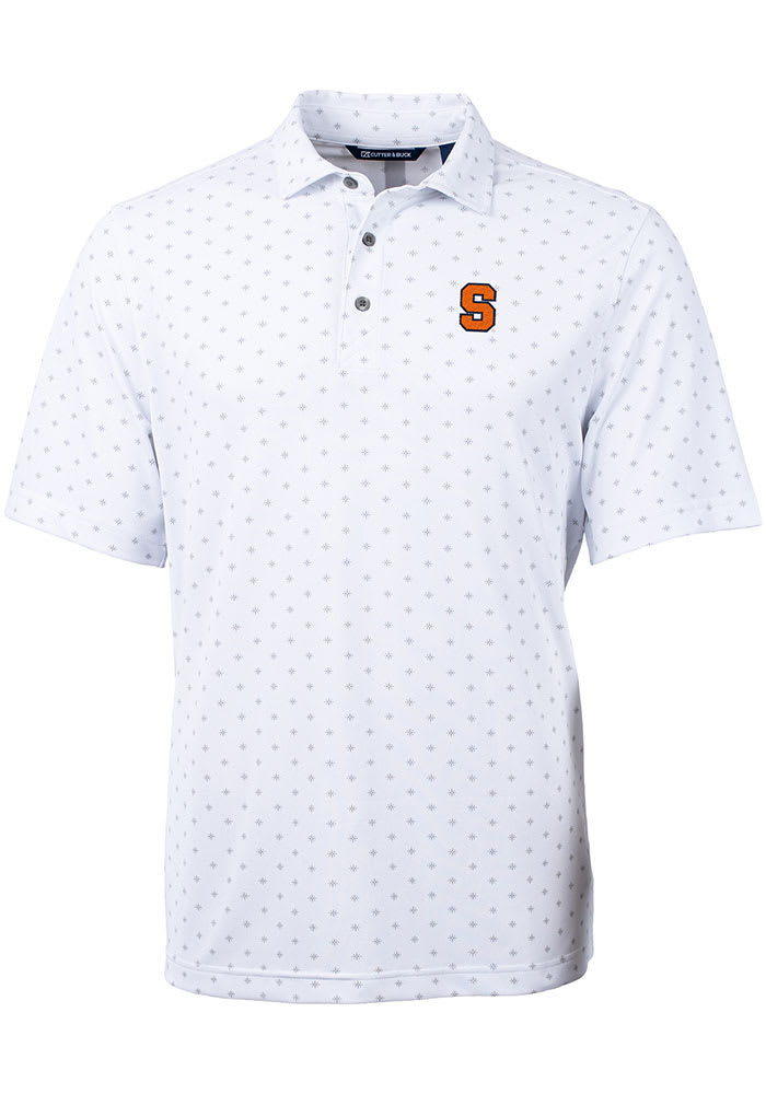 Cutter and Buck Syracuse Orange Mens White Virtue Eco Pique Tile Short Sleeve Polo