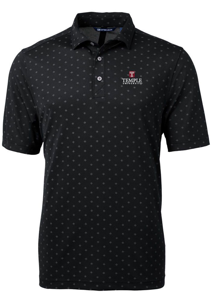 Cutter and Buck Temple Owls Mens Black Virtue Eco Pique Tile Short Sleeve Polo