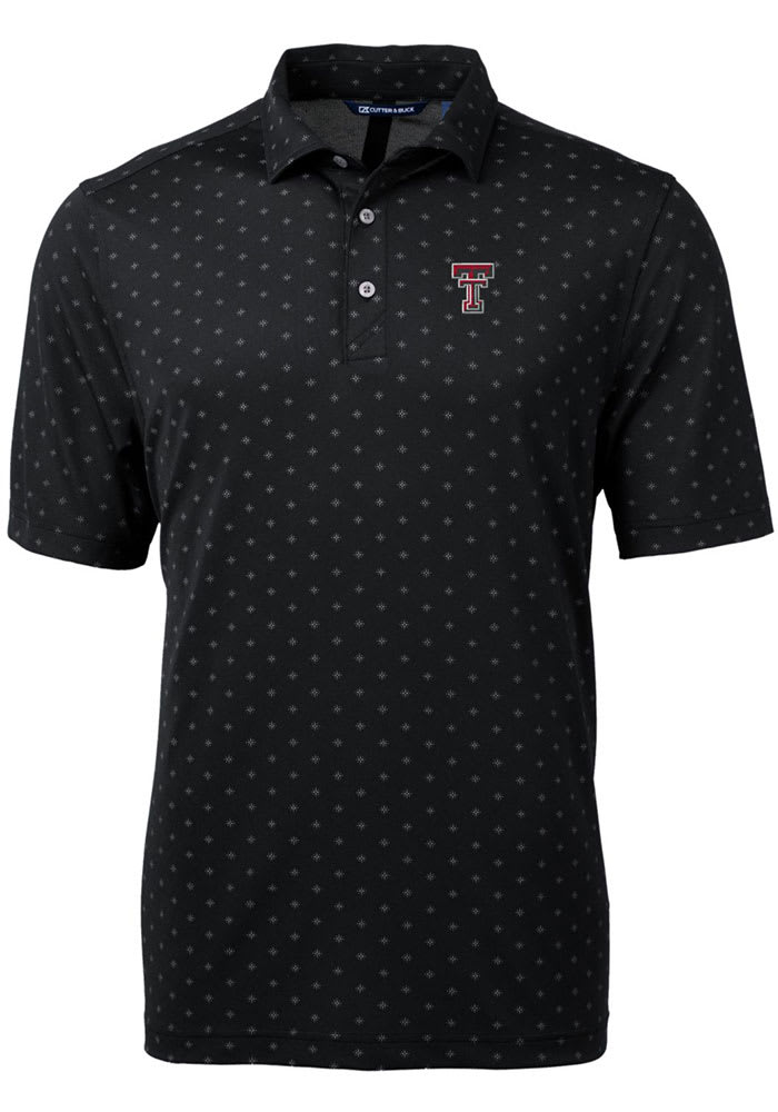 Cutter and Buck Texas Tech Red Raiders Mens Black Virtue Eco Pique Tile Short Sleeve Polo