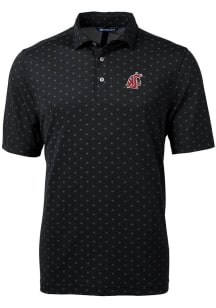 Cutter and Buck Washington State Cougars Mens Black Virtue Eco Pique Tile Short Sleeve Polo