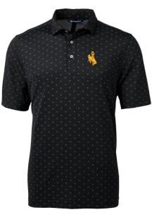 Cutter and Buck Wyoming Cowboys Mens Black Virtue Eco Pique Tile Short Sleeve Polo