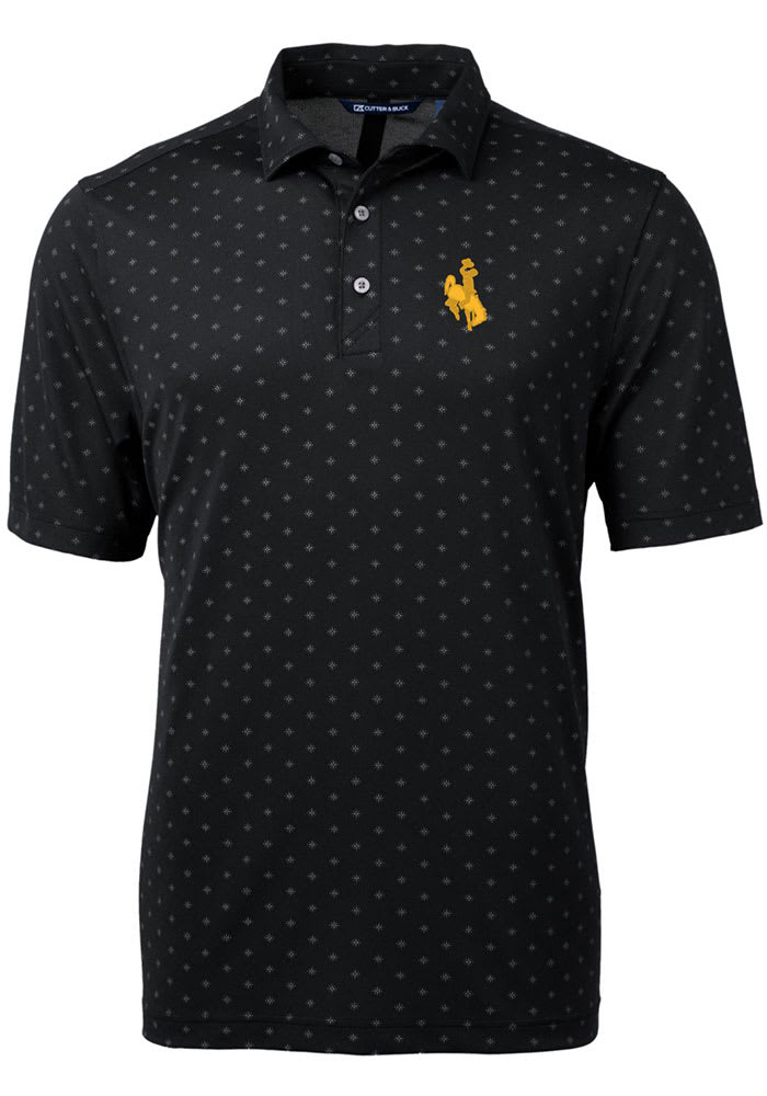 Cutter and Buck Wyoming Cowboys Mens Black Virtue Eco Pique Tile Short Sleeve Polo