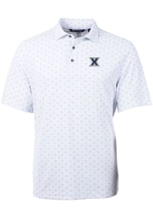 Cutter and Buck Xavier Musketeers Mens White Virtue Eco Pique Tile Short Sleeve Polo