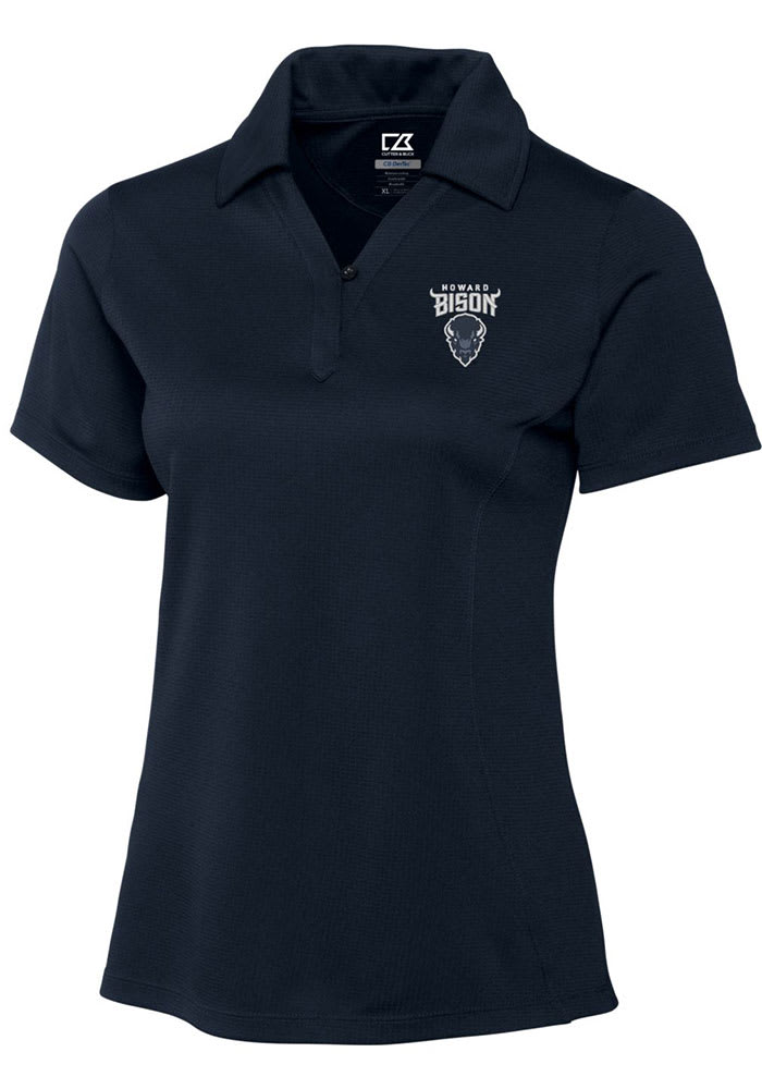 Cutter and Buck Howard Bison Womens Navy Blue Drytec Genre Textured Short Sleeve Polo Shirt