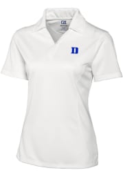 Cutter and Buck Duke Blue Devils Womens White Drytec Genre Textured Short Sleeve Polo Shirt