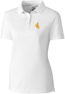 Cutter and Buck Wyoming Cowboys Womens White Advantage Pique Short Sleeve Polo Shirt