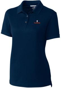 Cutter and Buck Illinois Fighting Illini Womens Navy Blue Advantage Pique Short Sleeve Polo Shir..