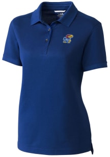 Cutter and Buck Kansas Jayhawks Womens Blue Advantage Pique Short Sleeve Polo Shirt
