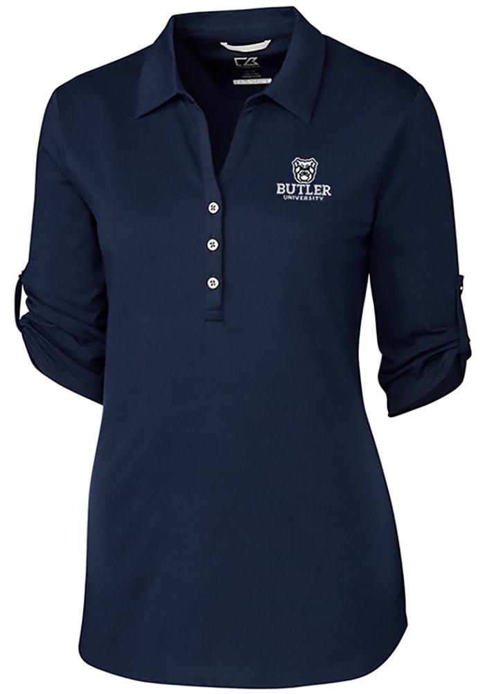 Cutter and Buck Butler Bulldogs Womens Thrive Long Sleeve Navy Blue Dress Shirt