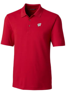 Mens Wisconsin Badgers Cardinal Cutter and Buck Forge Short Sleeve Polo Shirt