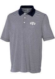 Cutter and Buck BYU Cougars Mens Navy Blue Trevor Stripe Short Sleeve Polo