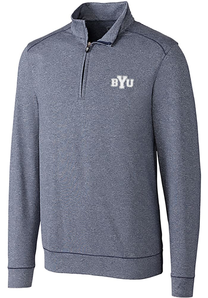 Cutter and Buck BYU Cougars Mens Navy Blue Shoreline Long Sleeve 1/4 Zip Pullover