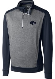 Cutter and Buck BYU Cougars Mens Navy Blue Replay Long Sleeve 1/4 Zip Pullover