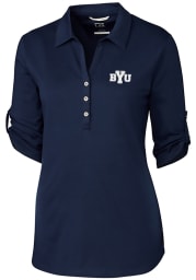 Cutter and Buck BYU Cougars Womens Thrive Long Sleeve Navy Blue Dress Shirt