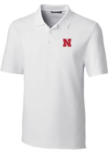 Mens Nebraska Cornhuskers White Cutter and Buck Forge Short Sleeve Polo Shirt