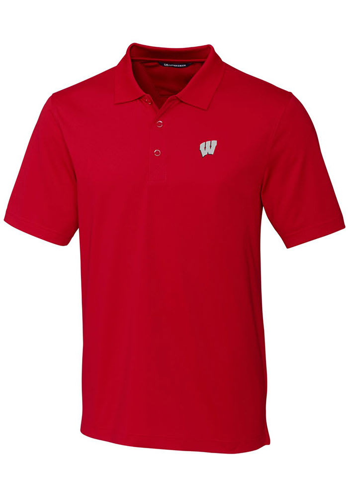 Cutter and Buck Wisconsin Badgers Mens Red Forge Short Sleeve Polo