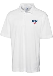Cutter and Buck SMU Mustangs Mens White Genre Short Sleeve Polo