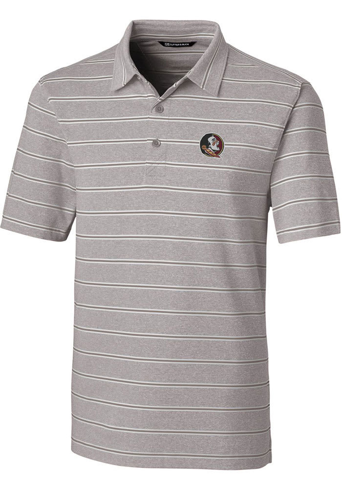 Cutter and Buck Florida State Seminoles Mens Grey Forge Heathered Stripe Short Sleeve Polo