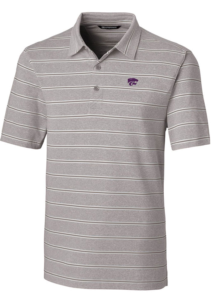 Cutter and Buck K-State Wildcats Mens Grey Forge Heathered Stripe Short Sleeve Polo