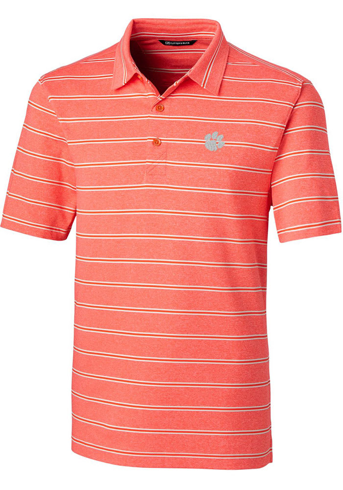 Cutter and Buck Clemson Tigers Mens Orange Forge Heathered Stripe Short Sleeve Polo