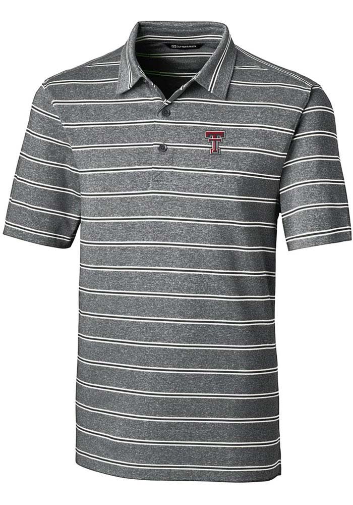 Cutter and Buck Texas Tech Red Raiders Mens Black Forge Heathered Stripe Short Sleeve Polo