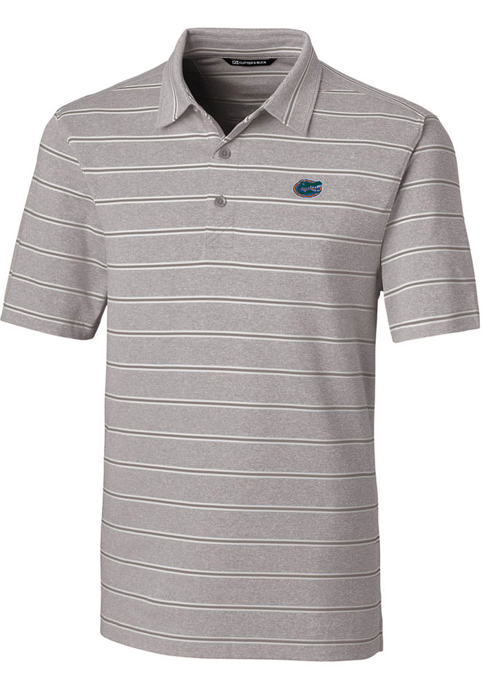 Cutter and Buck Florida Gators Mens Grey Forge Heathered Stripe Short Sleeve Polo