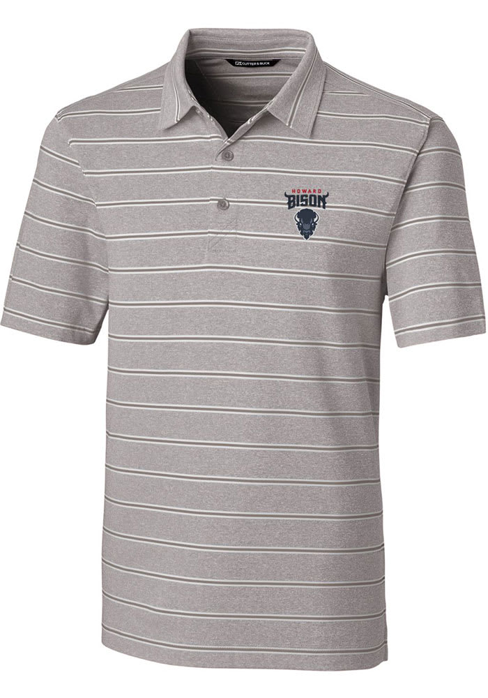 Cutter and Buck Howard Bison Mens Grey Forge Heathered Stripe Short Sleeve Polo