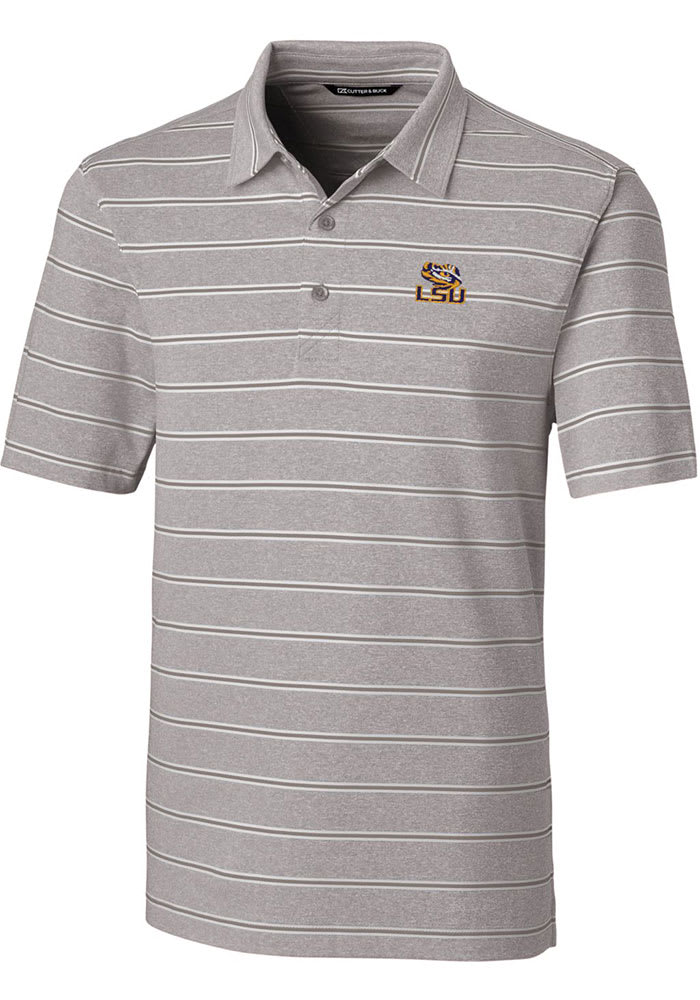 Cutter and Buck LSU Tigers Mens Grey Forge Heathered Stripe Short Sleeve Polo