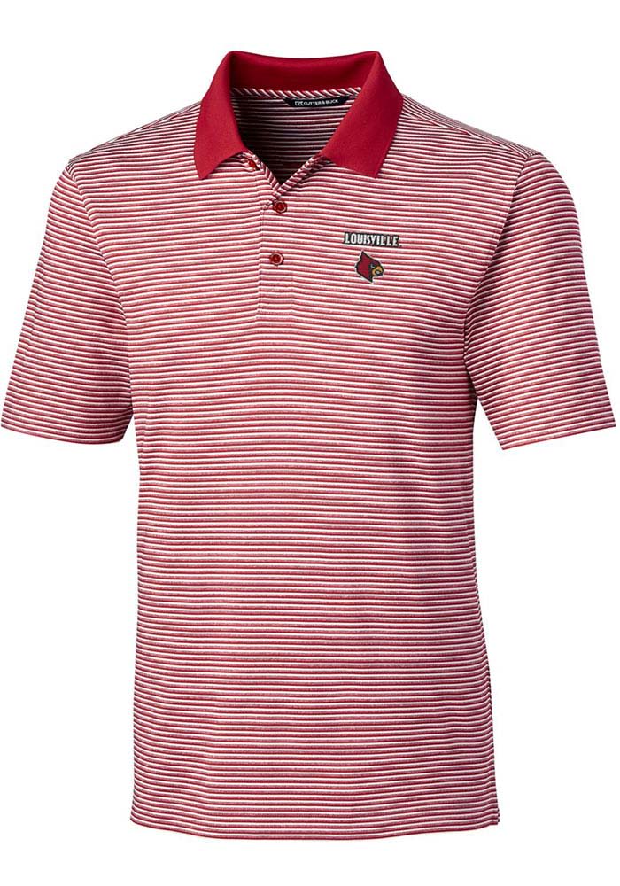 Cutter and Buck Louisville Cardinals Mens Red Forge Tonal Stripe Short Sleeve Polo
