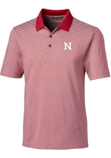 Mens Nebraska Cornhuskers Red Cutter and Buck Forge Tonal Stripe Short Sleeve Polo Shirt
