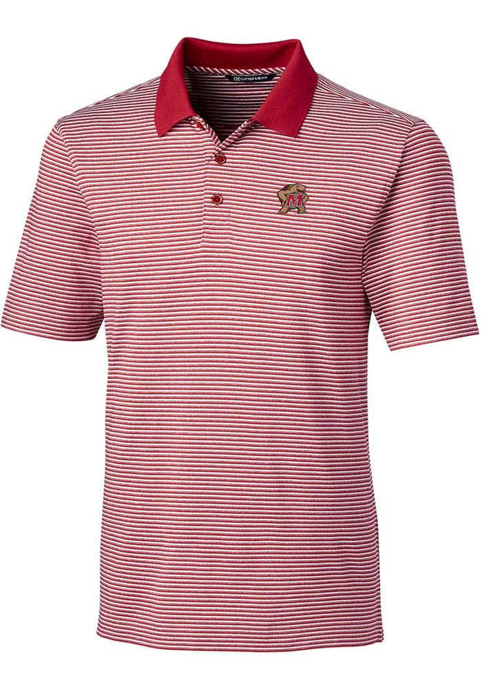 Cutter and Buck Maryland Terrapins Mens Red Forge Tonal Stripe Short Sleeve Polo