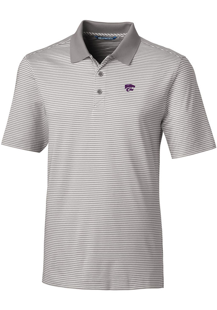 Cutter and Buck K-State Wildcats Mens Grey Forge Tonal Stripe Short Sleeve Polo