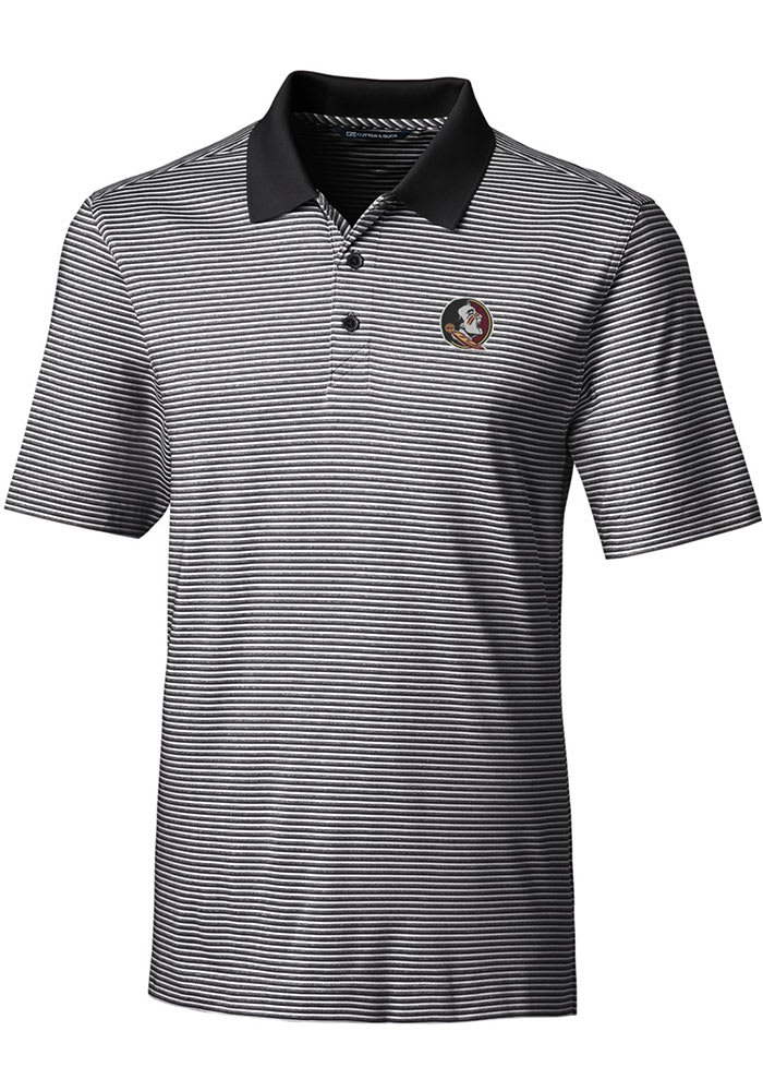 Cutter and Buck Florida State Seminoles Mens Black Forge Tonal Stripe Short Sleeve Polo