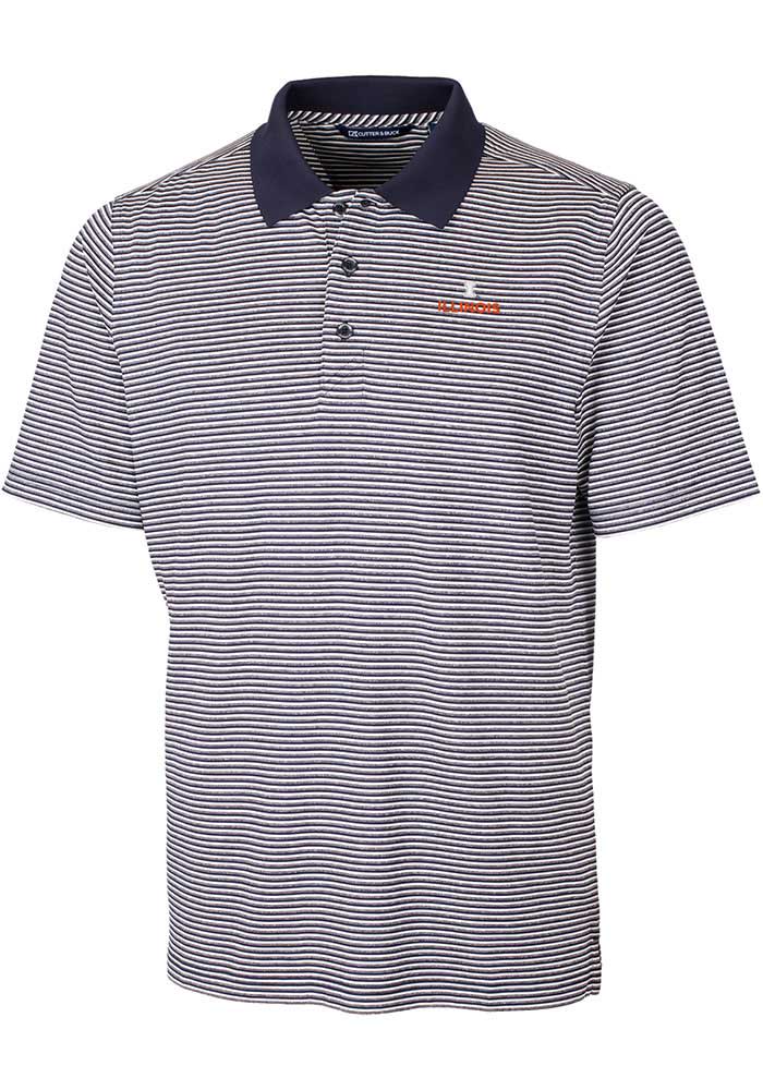 Cutter and Buck Illinois Fighting Illini Mens Navy Blue Forge Tonal Stripe Short Sleeve Polo
