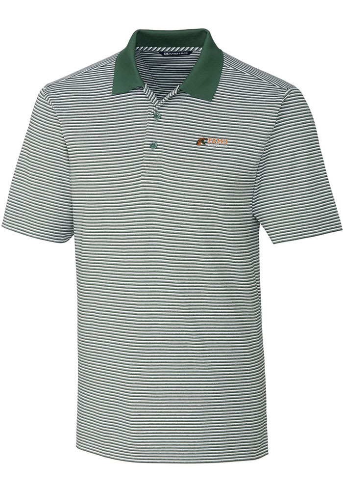 Cutter and Buck Florida A&M Rattlers Mens Green Forge Tonal Stripe Short Sleeve Polo