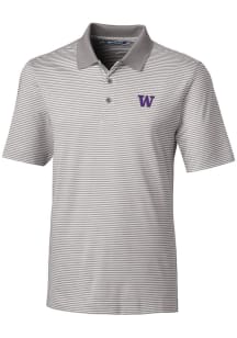 Cutter and Buck Washington Huskies Mens Grey Forge Tonal Stripe Short Sleeve Polo