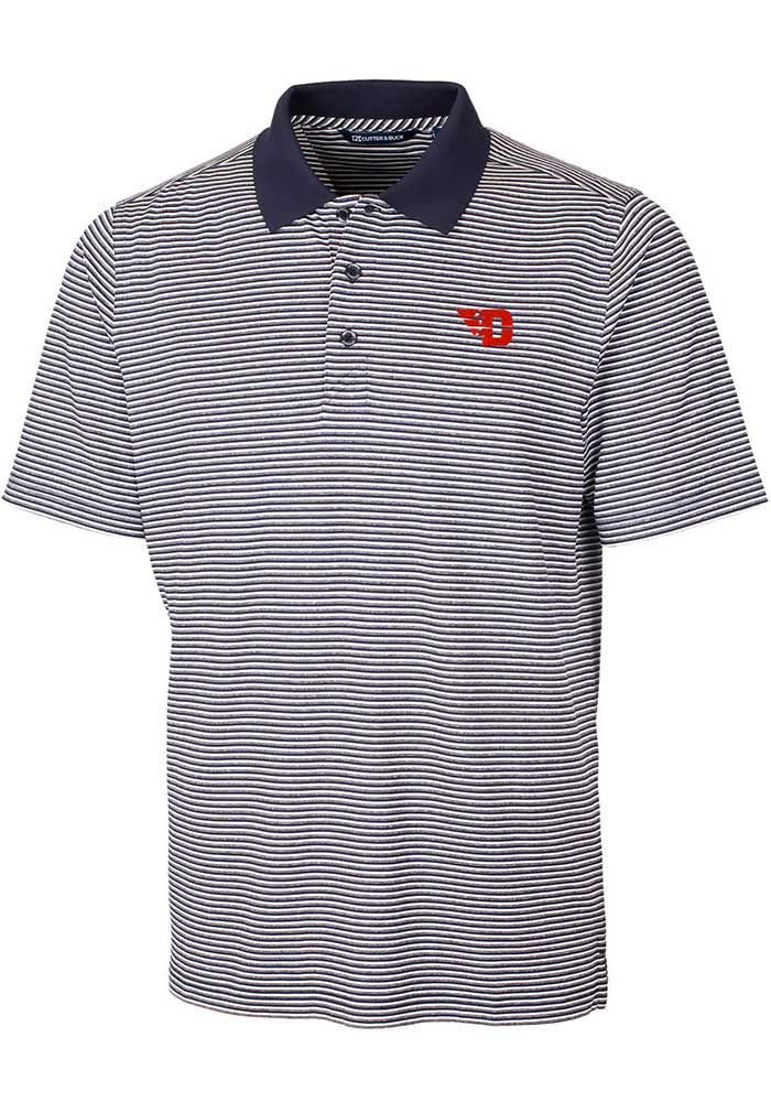 Cutter and Buck Dayton Flyers Mens Navy Blue Forge Tonal Stripe Short Sleeve Polo