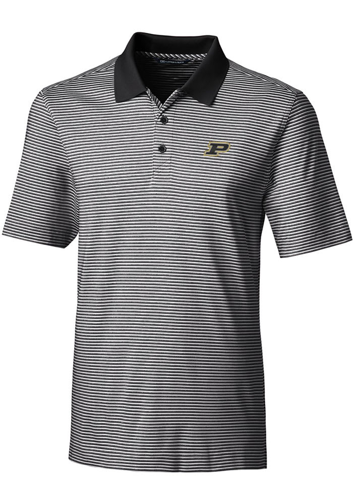 Cutter and Buck Purdue Boilermakers Mens Black Forge Tonal Stripe Short Sleeve Polo