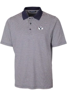 Cutter and Buck BYU Cougars Mens Navy Blue Forge Tonal Stripe Short Sleeve Polo