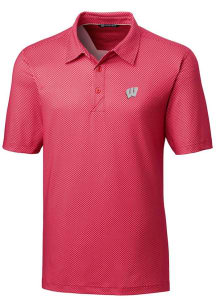 Cutter and Buck Wisconsin Badgers Mens Red Pike Mini Pennant Short Sleeve Polo