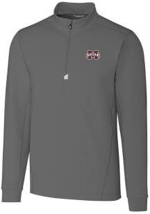 Cutter and Buck Mississippi State Bulldogs Mens Grey Traverse Stretch Long Sleeve 1/4 Zip Pullov..