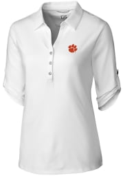 Cutter and Buck Clemson Tigers Womens Thrive Long Sleeve White Dress Shirt