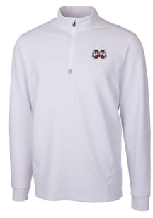 Cutter and Buck Mississippi State Bulldogs Mens White Traverse Stretch Long Sleeve 1/4 Zip Pullo..