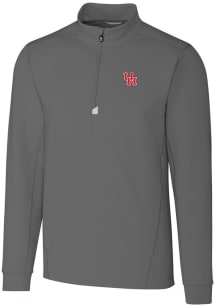Cutter and Buck Houston Cougars Mens Grey Traverse Stretch Long Sleeve 1/4 Zip Pullover